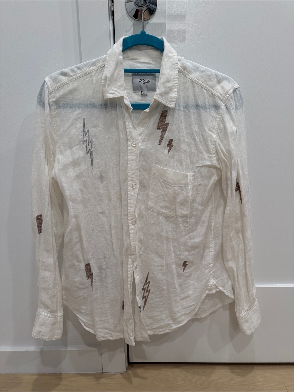 Rails White Button-Down Shirt with Lightning Bolts